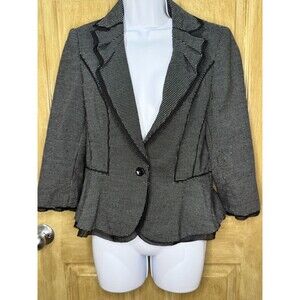 White House Black Market Blazer Jacket Womens Size 8 3/4 Sleeve Polka Dot Work